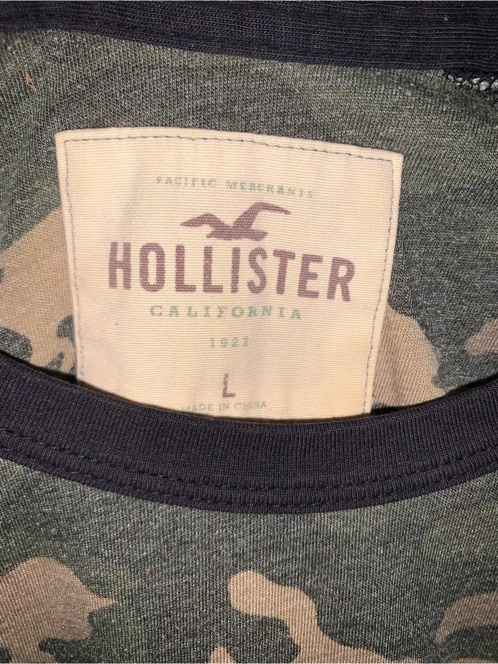 Hollister Men's Camo Raglan Tee with Red Seagull Logo